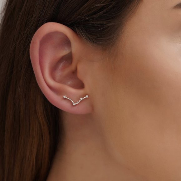 Cancer Constellation Star Minimalist Astrology Zodiac Sign Silver Stud Earrings - Picture 9 of 9